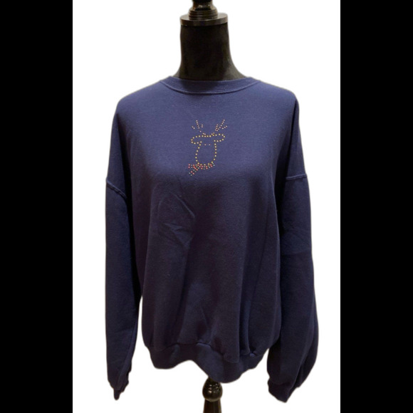 Callan Navy Christmas Sweatshirt  Holiday Reindeer Rudolph on Front Size XL - Picture 3 of 7